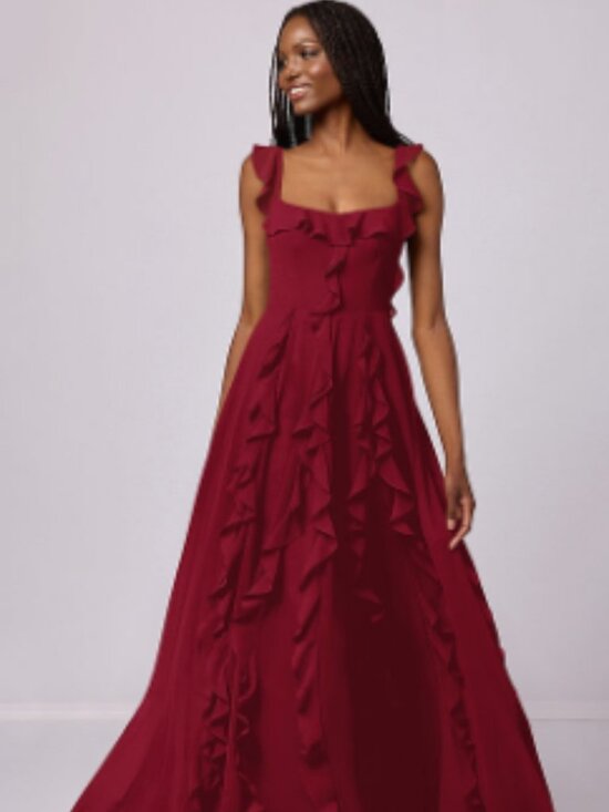 Azazie Dresses & Skirts - Barbie™ AZAZIE 1024 Burgandy A-Line with Pockets Chiffon Dress